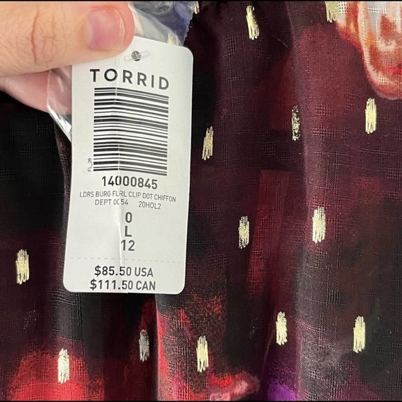 Torrid BURGUNDY PURPLE FLORAL CHIFFON MOCK NECK MIDI DRESS size 0X NWT - Picture 5 of 9